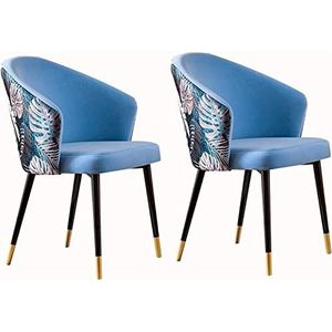 GEIRONV Moderne fluwelen keuken eetkamerstoelen set van 2, met metalen poten geborduurde rugleuning Huishoudelijke make-up stoel Woonkamer fauteuil Eetstoelen (Color : Sky blue, Size : 43x44x79cm)