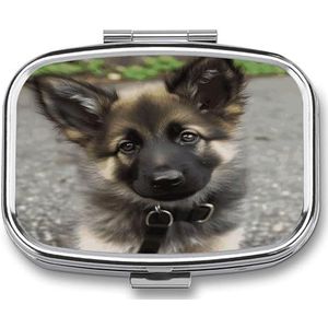 Leuke Duitse Herder Puppy Pil Doos Pil Organizer Pil Case 2 Compartiment Geneeskunde Pil Organizer Kleine Pil Case Pil Container Pil Houder Leuke Pillendoos Mini Pil Case