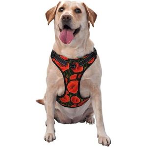 Ademende en verstelbare hondenharnassen met riem, rode cartoon lieveheersbeestje bloem hondenharnas voor grote middelgrote en kleine honden