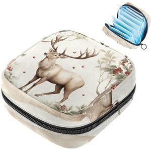 MUOOUM Kerst Bos Elanden Maandverband Opbergtas Menstruatie Pad Tas Draagbare Menstruatie Cup Pouch met Rits voor Tiener Meisjes Vrouwen Dames