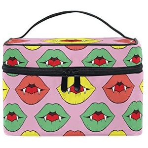 Kus Kleur Tand Roze Cosmetische Tas Organizer Rits Make-up Tassen Pouch Toilettas Case voor Meisje Vrouwen