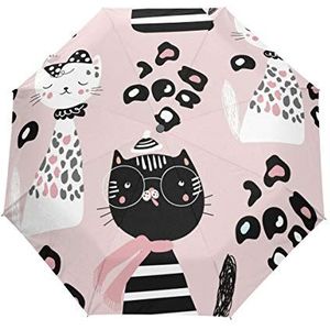Jeansame kat dier cartoon schattig roze vouwen compacte paraplu automatische regen paraplu's voor vrouwen mannen kind jongen meisje