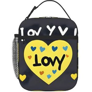 MYGANN Love You with All My Heart Unisex met afneembare draagbare geweven geïsoleerde lunchtas voor werk, reizen, kamperen