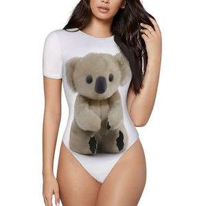 ELSMZXZD Bodysuit met korte mouwen voor dames - mooie koala. bedrukte ronde hals bodysuit, rekbaar T-shirt, top, casual slim fit turnpakje, 3 D, S