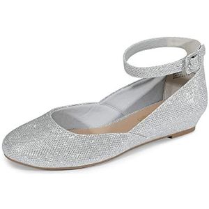 DREAM PAIRS Revona Dames ballerina's elegante platte schoenen, Zilver glitter, 35 EU