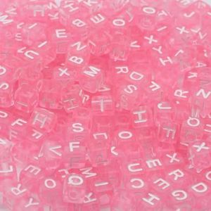100/200/300/500pc Gemengde Engelse Ronde Vierkante Letterkralen Hart Alfabet Kralen Acryl Kralen voor Sieraden Maken DIY Accessoires-6mm roze-100pc