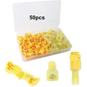 QitinDasen 50Pcs (25 Paar) Premium T-Tap Draadconnectoren, T-Tap Elektrische Connectoren en Volledig Geïsoleerde Mannelijke Spade Connectoren Kit (Geel)