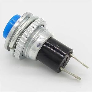 6 stuks zwart/groen/geel/blauw/wit/rood OFF-momentan ON 0,5 A 250 VAC drukknopschakelaar met afstandsbediening 10 mm (blauw)