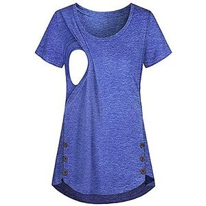 Verpleging Tops Korte Mouw Vrouwen Borstvoeding Shirts Vrouwen Knoop Kant Moederschap Nursing Tops Korte Mouw Borstvoeding T-Shirt Blouse Vrouwen Zwangerschap Nursing T-shirt Ronde Hals Gelaagd Ontwerp, A-blauw, M