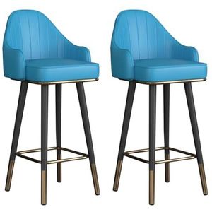 GZDZ Barstoelen Draaibare barkrukken set van 2, PU-lederen barkrukken, barkrukken met rugleuning, keukeneilandkrukken voor thuis, bar, eetkamer (blauw, zithoogte 75 cm)