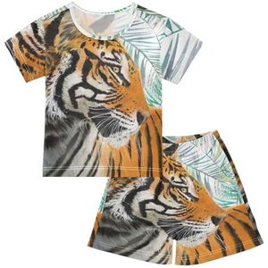 YOUJUNER Kinderpyjama set tijger T-shirt met korte mouwen zomer nachtkleding pyjama lounge wear nachtkleding voor jongens meisjes kinderen, Meerkleurig, 6 jaar