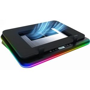 KLIM Turbofrost Gaming Laptop Koelpad - 4 krachtige turboventilatoren - 4 x 4000 RPM, laptopkoeler 2 voedingsmodi USB-C/DC, Dynamic RGB, 4-poorts USB, verzegeld schuim voor snelle koeling - tot 17