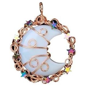 Natuurlijke Edelsteen Kristallen Kettingen Maan Ster Amethist Hanger Ketting Wire Wrap Kristallen Crescent Handgemaakte Quartz Sieraden (Color : Opal)