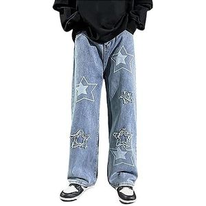 Heren Streetwear Harajuku Vintage Jeans Wijde Pijpen Baggy Rechte Jeans Broek Kleding (Color : Blue, Size : L)