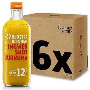 Kloster Kitchen Bio gember Shot Kurkuma 12SHOTS met echte gemberstukken, 12 gembershots met kurkuma in wegwerp glazen fles, bio en veganistisch (360 ml (6 stuks))