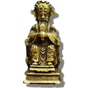 Messing beeldje, geluk Feng Shui beeldje, 4.1 cm Messing Mini God van Rijkdom Standbeeld, Retro Geluk en Schat Verankerd Handwerk Woondecoratie Feng Shui Ornament