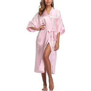 JMORCO Satijnen badjas plus size rayon badjas dames kimono satijn lange gewaad sexy lingerie klassieke nachtjapon nachtkleding met riem, roze, 4XL