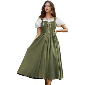 Middeleeuwse renaissance-jurk voor dames, Victoriaans kostuum met spaghettibandjes en korset, verstelbare schouderbanden, cottagecore-jurk met mouwloos voor LARP-kostuum, themafeest (lichtgroen, XL)