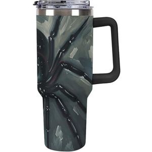 STVNKML 40 oz beker met handvat enge spin roestvrijstalen koffiemok herbruikbare reismok lekvrije geïsoleerde autobeker grote capaciteit beker voor reizen, buiten, thuisgebruik (zwart)