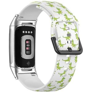 RYANUKA Zachte sportband compatibel met Fitbit Charge 5 / Fitbit Charge 6 (grappige groene dinosaurus op wit) siliconen armband accessoire, Siliconen, Geen edelsteen