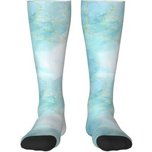 YsoLda Kousen Compressie Sokken Unisex Knie Hoge Sokken Sport Sokken 55CM Voor Reizen,Blauw Vloeibaar Marmer, zoals afgebeeld, 22 Plus Tall