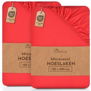 NatureMark Hoeslaken, microvezels, 2 stuks, in vele maten en kleuren (laken 120 x 200 cm, Rood)