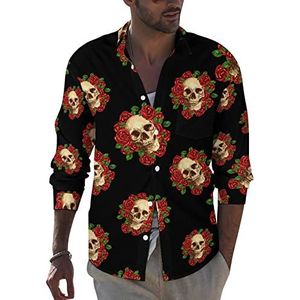 Rose Skull Bloemen Mannen Button Down Lange Mouw Shirt Causale Strand Tops Met Pocket Regular Fit