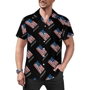 Vintage Amerikaanse hockeysticks vlag casual button-down shirts korte mouw Cubaanse kraag T-shirts tops Hawaiiaans T-shirt L
