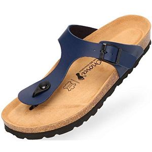 BOnova Ibiza Teenslippers in 21 kleuren en vele maten, met anatomisch gevormd kurk-voetbed. Een slipper gemaakt in kleine fabrieken in de EU., blauw, 35 EU