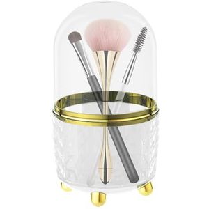 Make-up kwasthouder, houder voor make-upkwasten, organizer voor make-upkwasten, organizer voor make-upkwasten, opbergbeker met licht draaibaar deksel, elegante penseelorganizer