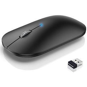 TECKNET Oplaadbare bluetooth-muis, dun, geruisloos, 2,4 G/Bluetooth 5.0/3.0, draagbaar, draadloze muis met USB-ontvanger, 4 DPI, verstelbaar, voor MacBook Windows, besturingssysteem