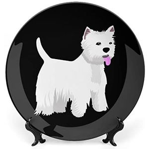 West Highland White Terrier Hond Grappig Bone China Decoratieve Platen Craft met Display Stand Opknoping Wall Art Decor 7 inch
