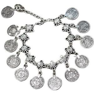 XRYUXECJ Retro munt enkelbandje vrouwelijke hippie bohemian stijl vakantie dans muziek festival armband(Silver)