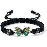 Vlinder Armband voor Vrouwen Bohemian Gevlochten Armband Bangle Paar Vlinder Hand Sieraden Gift, Zwart-Groen