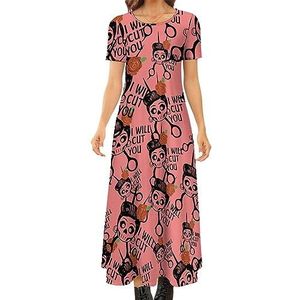 I Will Cut You Skull dames zomer casual korte mouwen maxi-jurk ronde hals bedrukte lange jurken 7XL