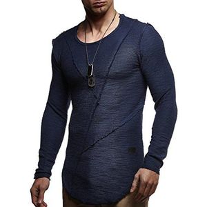 Leif Nelson Heren Sweater Lange Mouw Crew Neck Sweatshirt LN-6323, Blauw, L