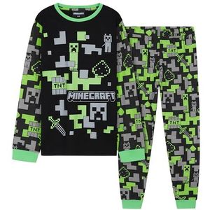 Minecraft Jongenspyjamaset - Katoenen loungekleding Lange top en broek Tieners Kinderpyjama's 7-14 jaar Gamercadeaus voor jongens (zwart/groen, 7-8 jaar)