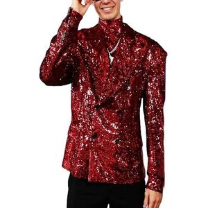 A&M Express Heren pailletten jas - Gradey Dick rood glanzende dubbele rij knopen jas - lange mouwen blazer voor feest vakantie Kerstmis, Zwart, XS