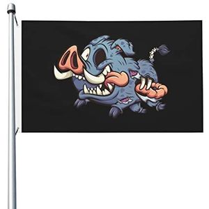 Tuin Vlag Cartoon Zombie Varken Vlaggen Banner Kamer Decor Welkom Vlag Vervaagbestendige Strand Vlaggen, Voor Feesten, Vieringen, 90 x 150 cm