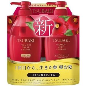 Shiseido - Tsubaki Premium Moist & Repair Shampoo & Conditioner Pump Set - 450ml + 450ml (2024) – Intensieve Hydratatie, Herstelt Beschadigd Haar, Geeft Glans en Voeding