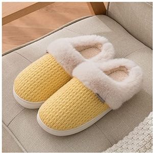 Dames Zomer Slippers PVC Winter geweven patroon slippers eenvoudige mode warme pluche thuis schoenen comfortabele antislip binnen katoen slippers unisex Sloffen (Color : Yellow, Size : 42-43)