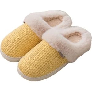 Dames Zomer Slippers PVC Winter geweven patroon slippers eenvoudige mode warme pluche thuis schoenen comfortabele antislip binnen katoen slippers unisex Sloffen (Color : Yellow, Size : 42-43)