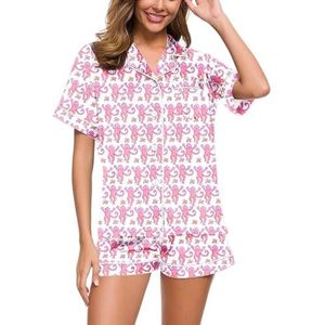 2 Piece Womens Roller Rabbit Pajamas Y2k Short Sleeve Monkey Bunny Tiger Floral PJ Shorts Roller Rabbit Pajamas Dupes (Pink,Small)