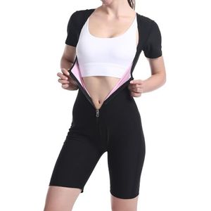 Fjquamitix Saunapak voor dames, full body workout, sauna, jumpsuits, zweet, gewichtstrainer, uitgestrekt shirt voor vrouwen, afslanken op de sportschool (S), Buiten zwart, Binnen roze, XL