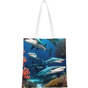 NALoRa Submarine Shark Coralcanvas draagtassen, boodschappentassen, herbruikbare draagtassen voor promoties, winkelen, evenementen dagelijks gebruik, Zwart, Eén maat