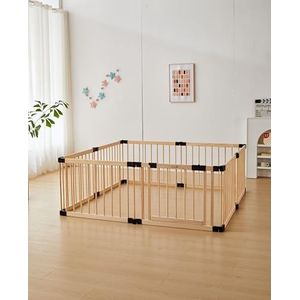 Lucellia® Inklapbaar veiligheidshek, Babybox, Hout 172x172CM, Inklapbare box, Playpen baby, Babypark, Kruipbox, Kinderbox, Speelbox,Grondbox, Veiligheidshek,Activiteitencentrum, Kliksysteem