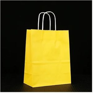 10/25Pcs Gift Kraft Papieren Zakken Vakantie Winkelen DIY Multifunctionele Recyclebare Papieren Zakken Met Handvatten (Geel, 25PCS_15X8X21CM)