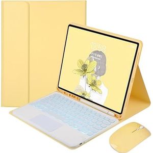 Toetsenbordhoes voor Samsung Galaxy Tab S10 FE Plus 13.1 inch 2025, Magnetisch Afneembaar Draadloos Achtergrondverlichting Toetsenbord met Bluetooth Muis,Geel