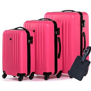 FERGÉ 3-delige koffer-set Reisbagage Marseille premium harde spinner premium bagage-koffer roze