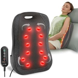 CooCoCo Rugmassageapparaat met warmte, 3D diep weefsel kneden massagekussen voor rug, taille, been, voetontspanning, percussie en shiatsu 2-in-1 massageapparaat voor pijnverlichting in de onderrug,